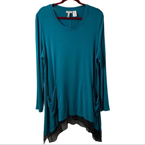 LOGO by Lori Goldstein Teal Chiffon Trim Tunic Top